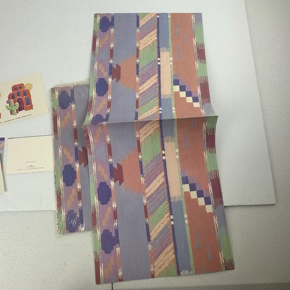 Vintage Lot 6 Flat Fold Gift Wrapping Paper Sets 90s Southwest Cactus Geometric